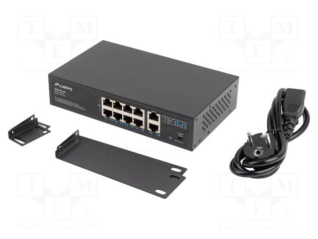 Switch Ethernet; IEC C14,RJ45 socket x10; Gigabit Ethernet LANBERG RSFE-8P-2GE-120