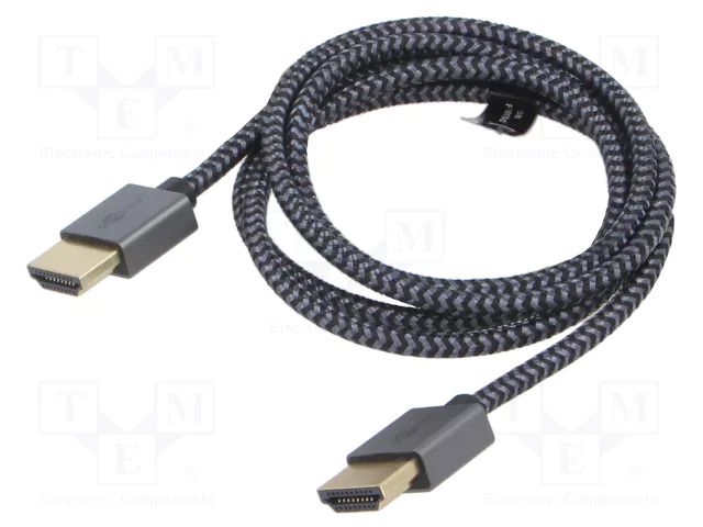 Cable; HDMI plug,both sides; PVC; textile; 1m; black-grey; silver Goobay GOOBAY-75757