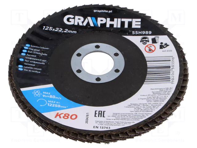 Flap grinding wheels; Ø: 125mm; Øhole: 22.2mm; Granularity: 80 GRAPHITE 55H989