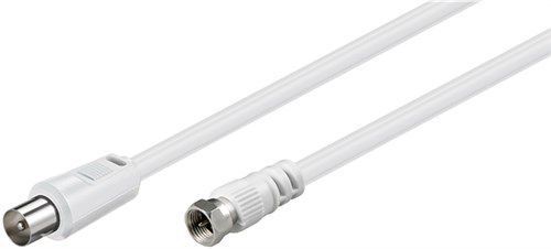 SAT/Antenna Adapter Cable (<70 dB), Double Shielded, 1.5 m, white - F plug > coaxial plug 11726