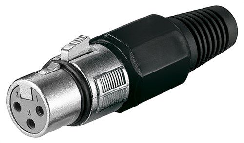 Microphone Jack, 3 Pin, 3 Pin, black - with locking mechanism and screwed strain-relief 11755