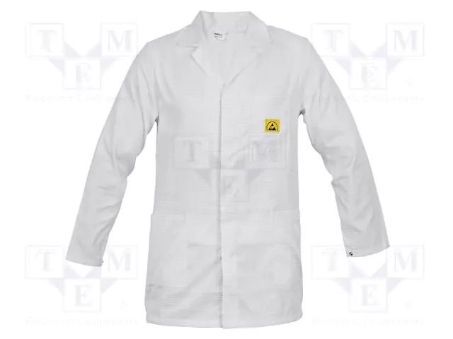 Coat; ESD; S (unisex); cotton,polyester,carbon fiber; white REECO ESDCOAT-W-S