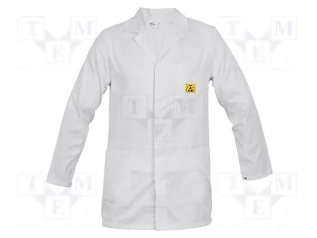 Coat; ESD; XL (unisex); cotton,polyester,carbon fiber; white REECO ESDCOAT-W-XL