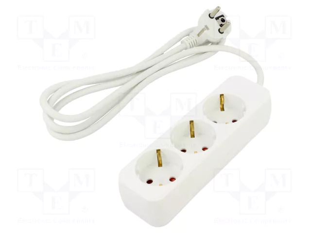 Extension lead; 3x1mm2; Schuko; Sockets: 3; rubber; white; 1.5m; 10A LANBERG PS0-03F-0150-W