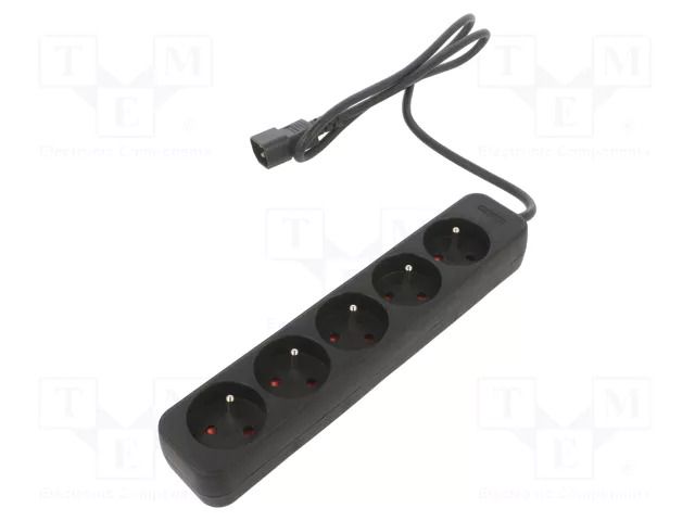 Extension lead; 3x1mm2; Sockets: 5; rubber; black; 1m; 10A LANBERG PS0-05E-0100IEC-BK