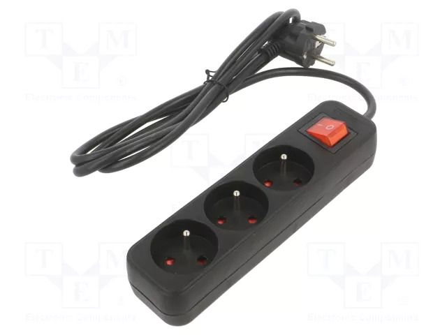 Extension lead; 3x1mm2; Sockets: 3; rubber; black; 1.5m; 10A LANBERG PS1-03E-0150-BK