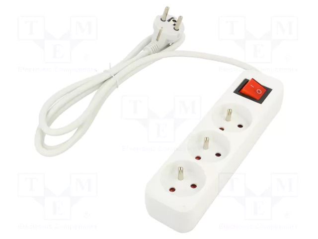 Extension lead; 3x1mm2; Sockets: 3; rubber; white; 1.5m; 10A LANBERG PS1-03E-0150-W