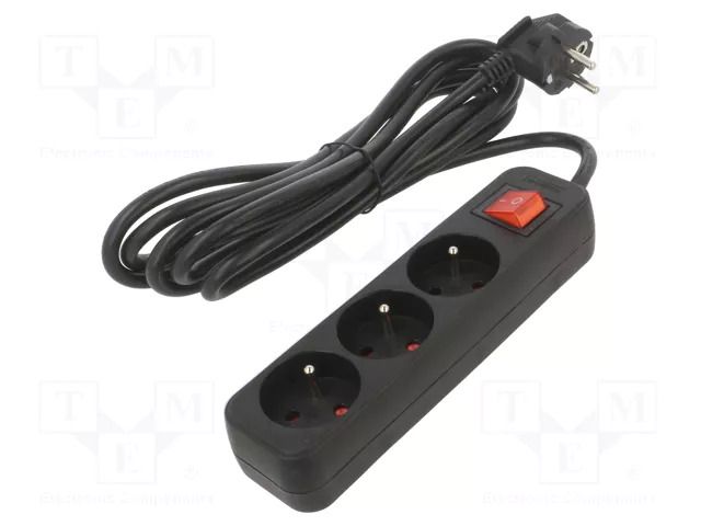Extension lead; 3x1.5mm2; Sockets: 3; rubber; black; 3m; 10A LANBERG PS1-03E-0300-BK