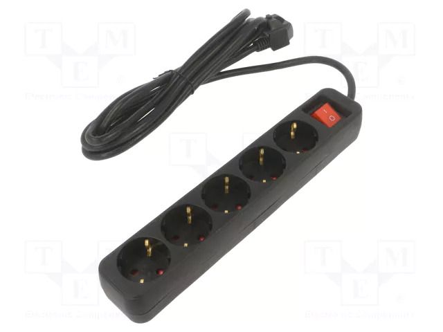 Extension lead; 3x1.5mm2; Schuko; Sockets: 5; rubber; black; 3m; 10A LANBERG PS1-05F-0300-BK