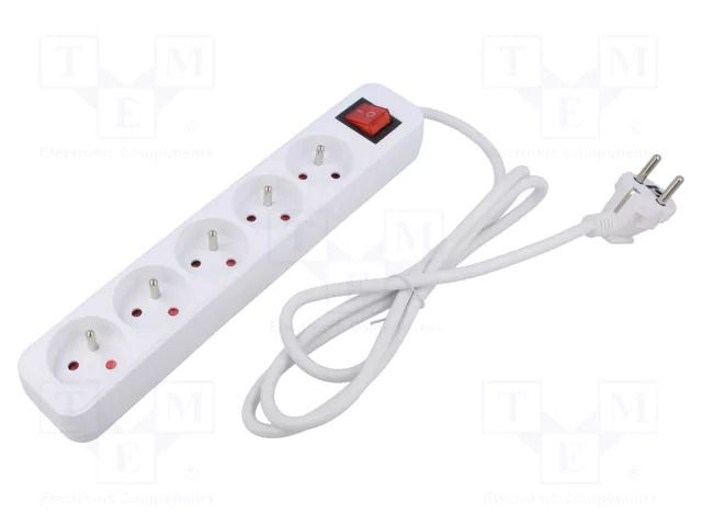 Extension lead; 3x1mm2; Sockets: 5; rubber; white; 1.5m; 10A LANBERG PS1-05E-0150-W