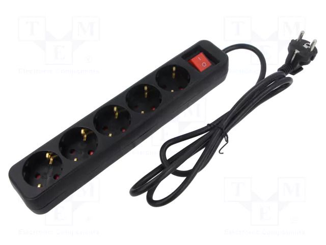 Extension lead; 3x1mm2; Schuko; Sockets: 5; rubber; black; 1.5m; 10A LANBERG PS1-05F-0150-BK