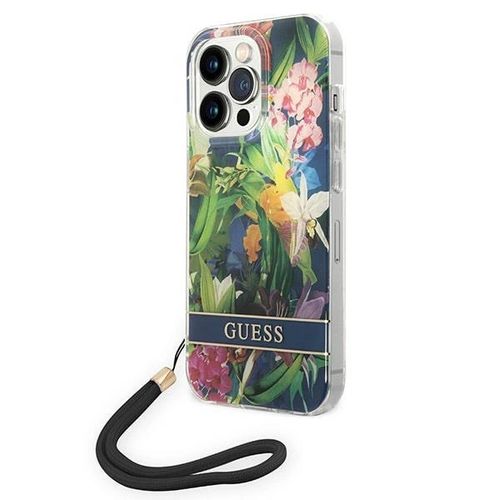 Guess GUOHCP14LHFLSB iPhone 14 Pro 6.1 &quot;blue / blue hardcase Flower Strap, Guess 3666339093976 3666339093976