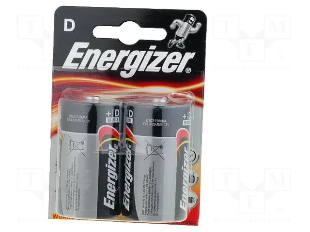 Battery: alkaline; D; 1.5V; non-rechargeable; 2pcs; ALKALINE POWER ENERGIZER BAT-LR20/EGB-B