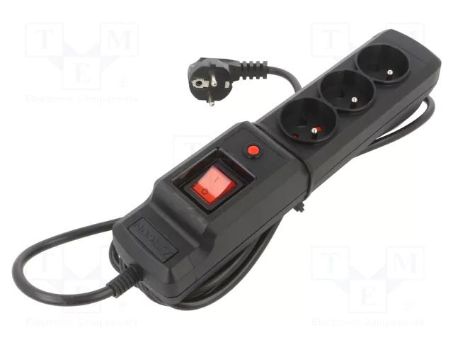 Plug socket strip: protective; Sockets: 3; 250VAC; 10A; black ARCON M3-5.0M-CZ