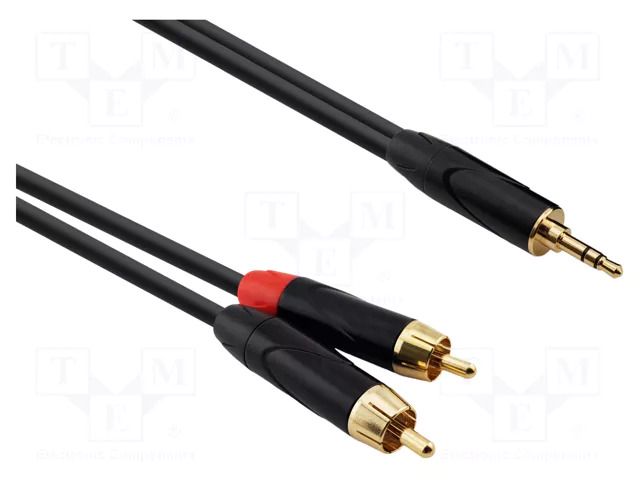 Cable; Jack 3.5mm plug,RCA plug x2; 1m; black; PVC REDS MUSIC AU1610BX