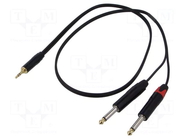 Cable; Jack 3.5mm plug,Jack 6,3mm plug x2; 1m; black; PVC REDS MUSIC AU1710BX