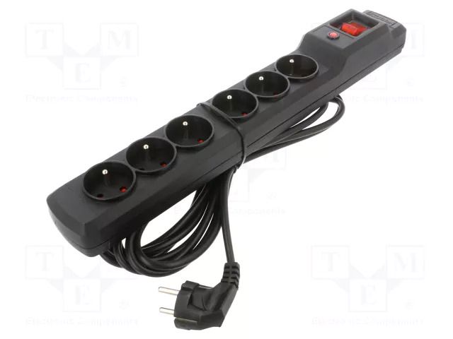Plug socket strip: protective; Sockets: 6; 250VAC; 10A; black ARCON M6-5.0M-CZ