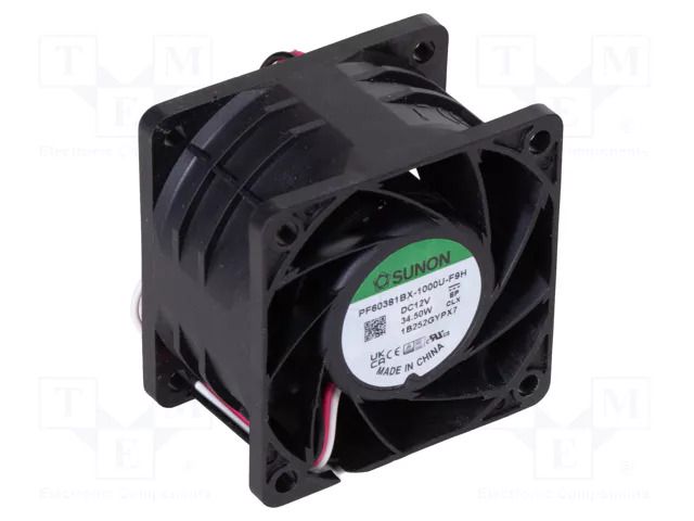 Fan: DC; axial; 12VDC; 60x60x38mm; 127.8m3/h; 73.1dBA; ball; 24AWG SUNON PF60381BX-F9H