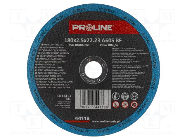 Cutting wheel; Ø: 180mm; Øhole: 22mm; Disc thick: 2.5mm; metal PROLINE PRE-44118