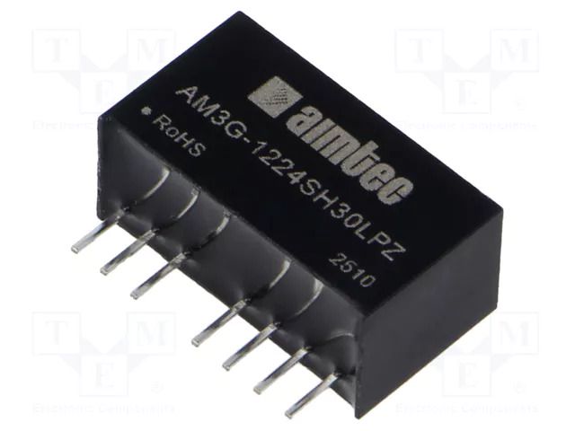 Converter: DC/DC; 3W; Uin: 9÷18VDC; Uout: 24VDC; Iin: 314mA; SIP8; THT AIMTEC AM3G-1224SH30LPZ