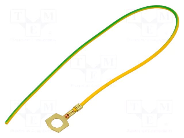 Cable with crimped terminals; H05V-K; 0.5mm2; yellow-green; ring CHEVAL M6-050YG025