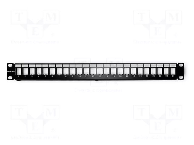 Patch panel; black; Number of ports: 24; RJ45 socket x24; RACK QOLTEC QOLTEC-54479