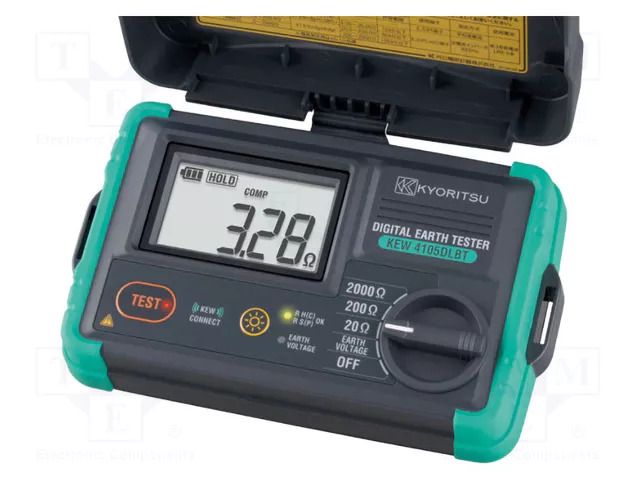 Meter: grounding resistance; LCD; 20Ω,200Ω,2kΩ; VAC: 0÷300V; IP67 KYORITSU KEW4105DLBT