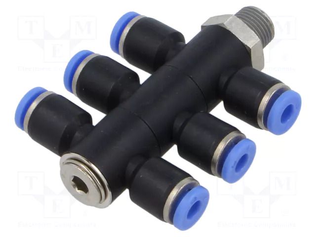 Plug-in distributor; -0.95÷15bar; nickel plated brass,PBT PNEUMAT 175.018-4