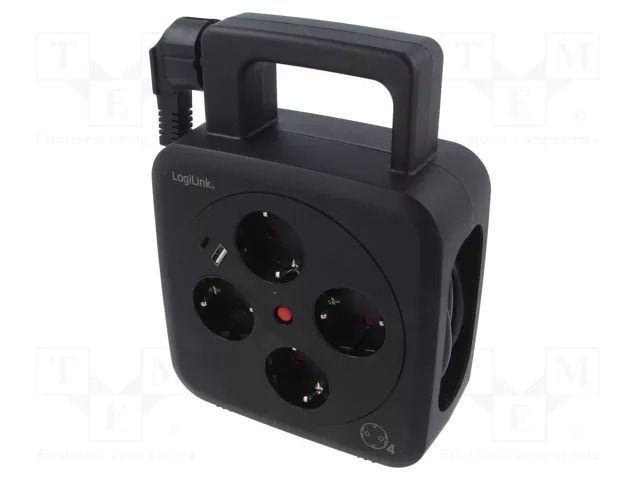 Plug socket strip: protective; Sockets: 4; 230VAC; 16A; black; 5m LOGILINK LPS504
