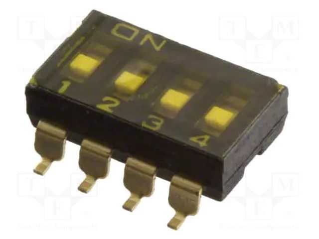 Switch: DIP-SWITCH; Poles number: 4; ON-OFF; 0.025A/24VDC; Pos: 2 OMRON Electronic Components A6S-4102-PH