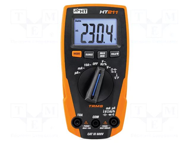 Digital multimeter; LCD; 3,75 digit; VDC: 400mV,4V,40V,400V,600V HT INSTRUMENTS HTI-HR000211