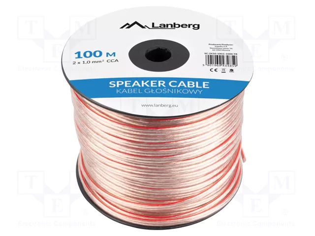 Wire: loudspeaker cable; 2x1mm2; stranded; CCA; transparent; 300V LANBERG SC-2X1010CC-1000TR