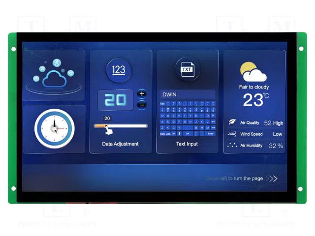 Display: TFT; 10.1"; 1024x600; Illumin: LED; 16MBFLASH; RGB; 8pin,SD Dwin Technology DMG10600C101-03WTC