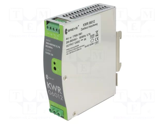 Power supply: switching; 60W; for DIN rail mounting; OUT: 1; KWR BREVE TUFVASSONS KWR-6012