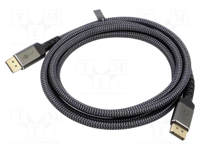 Cable; DisplayPort plug,both sides; textile; Len: 2m; black-grey GOOBAY GOOBAY-75680