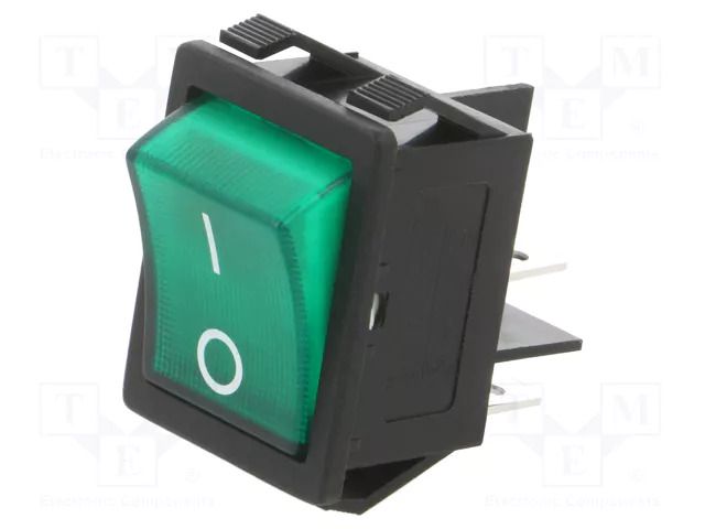 ROCKER; DPST; Pos: 2; OFF-ON; 16A/250VAC; green; neon lamp; R5; 250V LIGHT COUNTRY CO., LTD. R595KMFT2FA