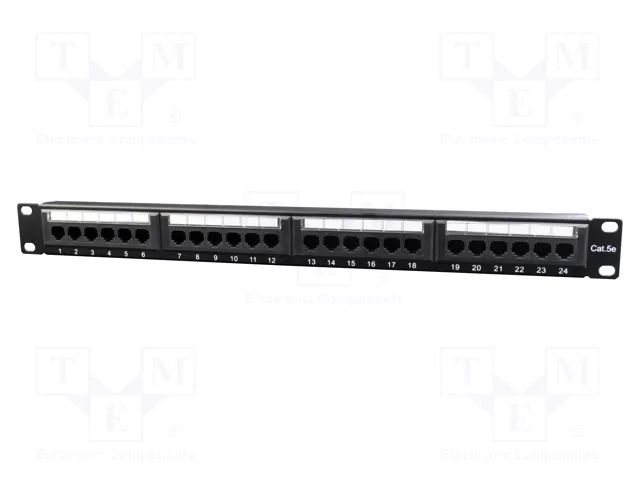 Patch panel; black; Number of ports: 24; Cat: 5e; RJ45 socket x24 GEMBIRD NPP-C524CM-001