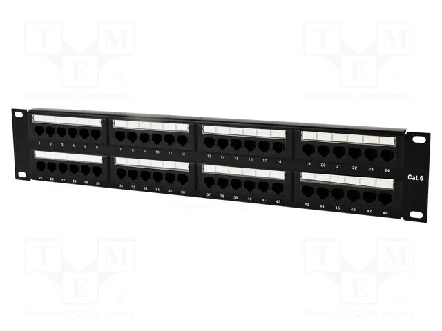 Patch panel; black; Number of ports: 48; Cat: 6; RJ45 socket x48 GEMBIRD NPP-C648CM-001