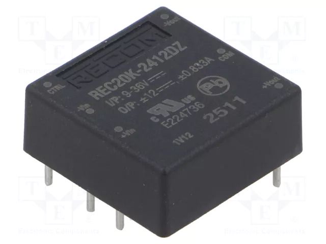 Converter: DC/DC; 20W; Uin: 9÷36VDC; Uout: 12VDC; Uout2: -12VDC; THT RECOM REC20K-2412DZ