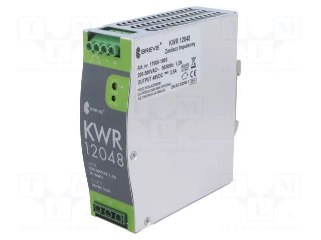 Power supply: switching; 120W; for DIN rail mounting; OUT: 1; KWR BREVE TUFVASSONS KWR-12048