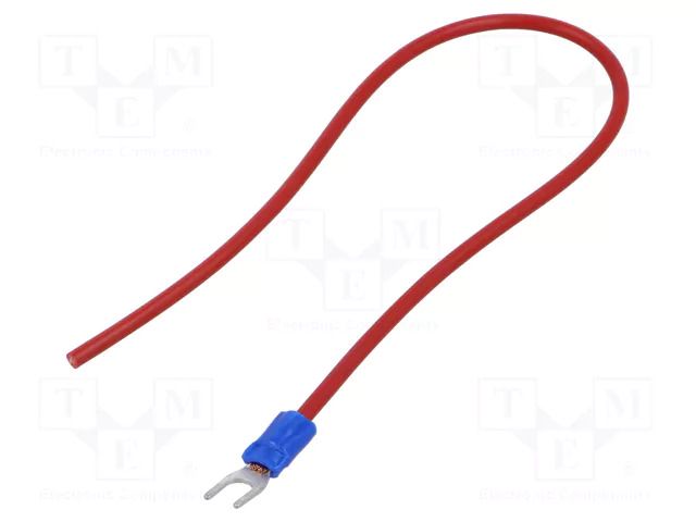Cable with crimped terminals; H07V-K; 1.5mm2; red; 250mm; fork CHEVAL M4WI-150RD025