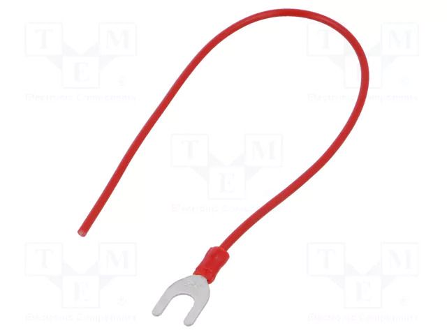 Cable with crimped terminals; H05V-K; 1mm2; red; 250mm; fork CHEVAL M6WI-100RD025