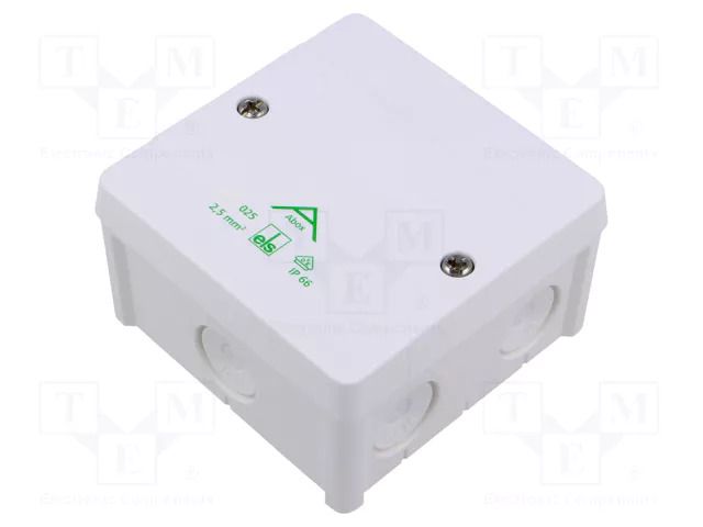Enclosure: junction box; X: 87mm; Y: 87mm; Z: 52mm; polypropylene PP SPELSBERG ABOX-025-L/W