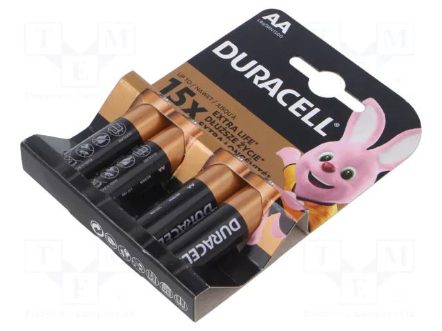 Battery: alkaline; AA; 1.5V; non-rechargeable; 4pcs; Optimum DURACELL BAT-LR6/DROP-B4
