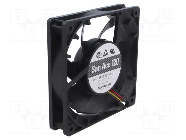 Fan: DC; axial; 24VDC; 120x120x25mm; 150m3/h; 40dBA; ball; 2850rpm SANYO DENKI 9G1224H401