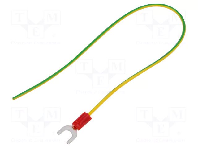 Cable with crimped terminals; H05V-K; 0.5mm2; yellow-green; fork CHEVAL M5WI-050YG025