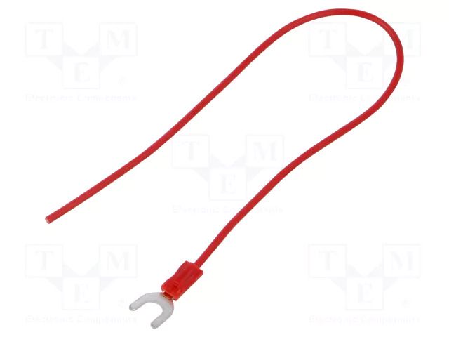 Cable with crimped terminals; H05V-K; 0.5mm2; red; 250mm; fork CHEVAL M5WI-050RD025