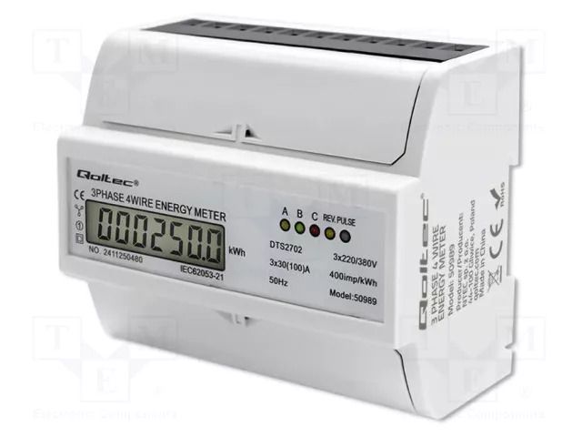 Counter; digital,mounting; for DIN rail mounting; three-phase QOLTEC QOLTEC-50989