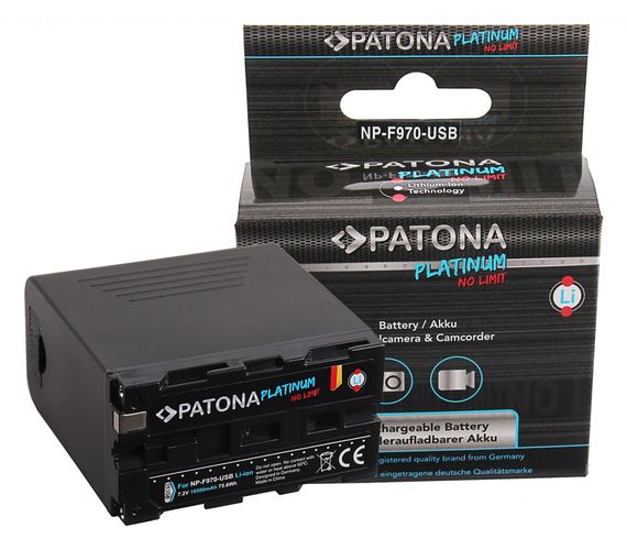 PATONA Platinum Battery f. Sony NP-F970 F960 F950 incl. Powerbank 5V/2A USB Output 10500mAh and Micro USB Input, PATONA 1304 4055655207041