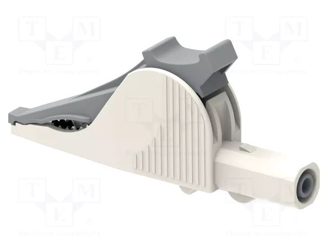 Crocodile clip; 36A; white; Grip capac: max.40mm; Socket size: 4mm ELECTRO-PJP PJP5066-IEC-BC